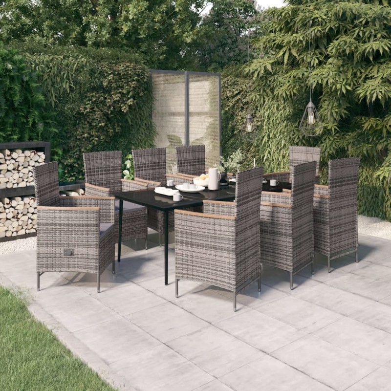 vidaXL Juego de comedor de jardín 9 pzas con cojines gris vidaXL Juego de comedor de jardín 9 pzas con cojines gris