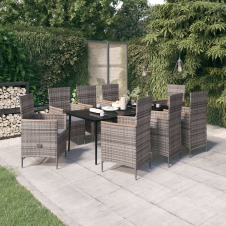 vidaXL Juego de comedor de jardín 9 pzas con cojines gris