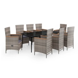 vidaXL Juego de comedor de jardín 9 pzas con cojines gris