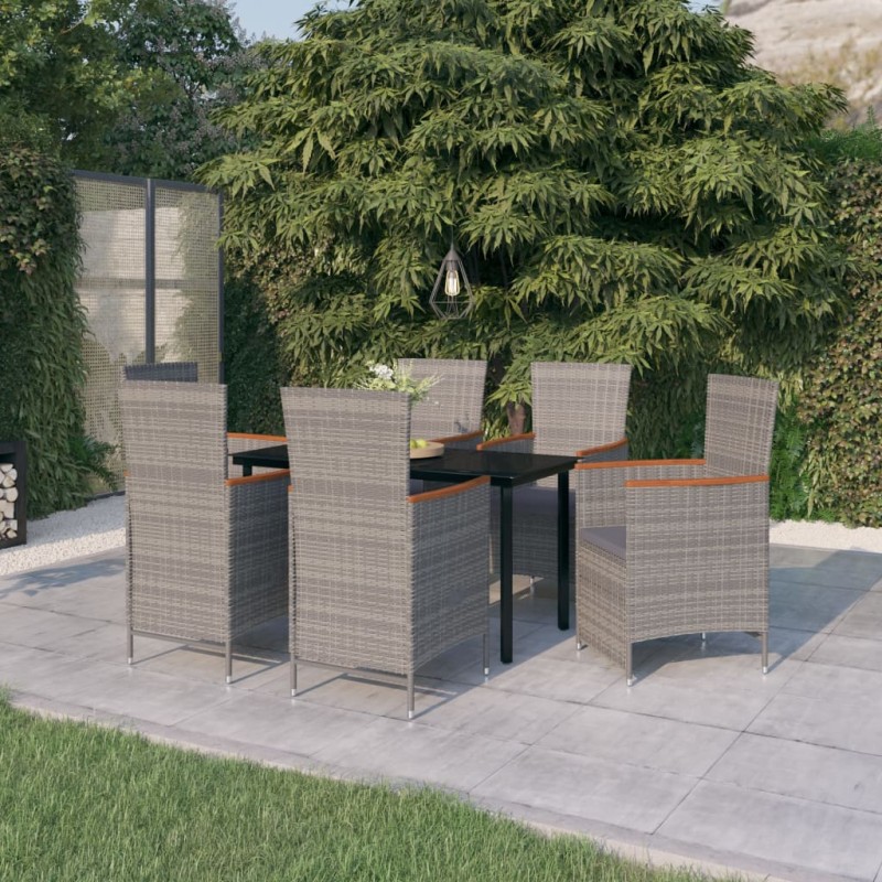 vidaXL Juego de comedor de jardín 7 piezas con cojines gris vidaXL Juego de comedor de jardín 7 piezas con cojines gris