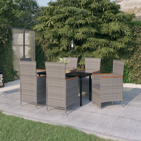 vidaXL Juego de comedor de jardín 7 piezas con cojines gris