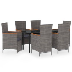 vidaXL Juego de comedor de jardín 7 piezas con cojines gris