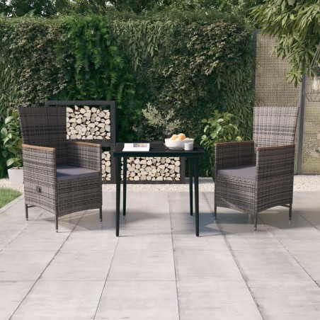 vidaXL Juego de comedor de jardín 3 piezas con cojines gris