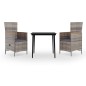 vidaXL Juego de comedor de jardín 3 piezas con cojines gris vidaXL Juego de comedor de jardín 3 piezas con cojines gris