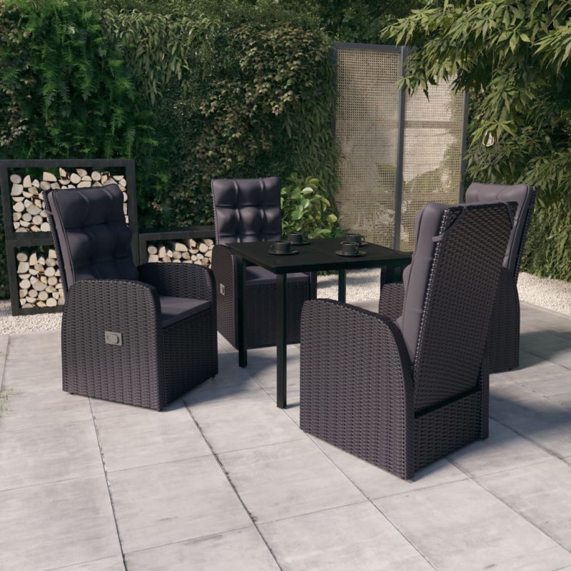 vidaXL Juego de comedor de jardín 5 piezas con cojines negro