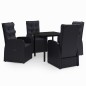 vidaXL Juego de comedor de jardín 5 piezas con cojines negro