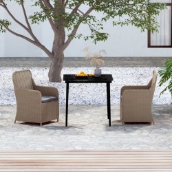 vidaXL Juego de comedor de jardín 3 piezas con cojines marrón