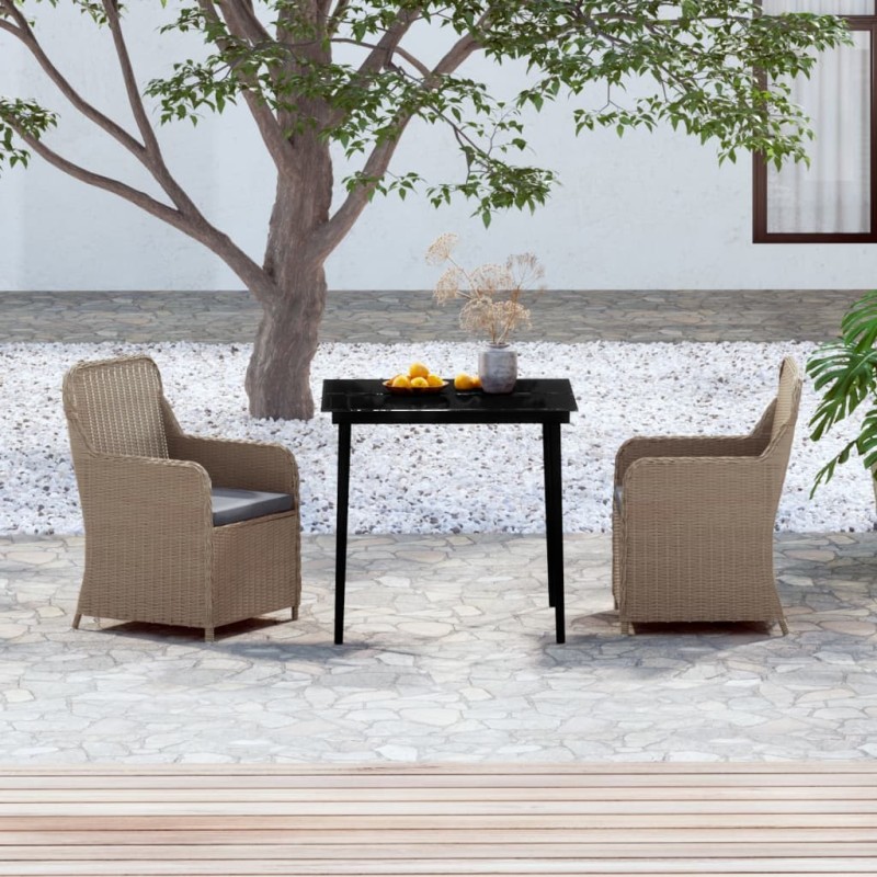 vidaXL Juego de comedor de jardín 3 piezas con cojines marrón vidaXL Juego de comedor de jardín 3 piezas con cojines marrón