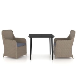 vidaXL Juego de comedor de jardín 3 piezas con cojines marrón