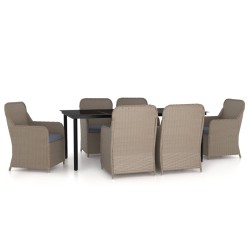 vidaXL Juego de comedor para jardín 7 piezas con cojines marrón