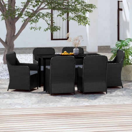 vidaXL Juego de comedor de jardín 7 piezas con cojines negro