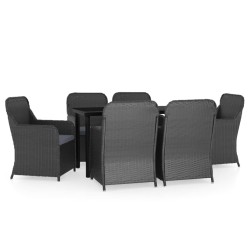 vidaXL Juego de comedor de jardín 7 piezas con cojines negro