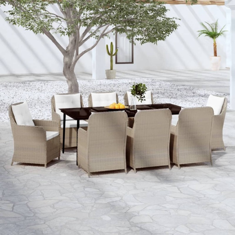 vidaXL Juego de comedor de jardín 9 piezas marrón vidaXL Juego de comedor de jardín 9 piezas marrón