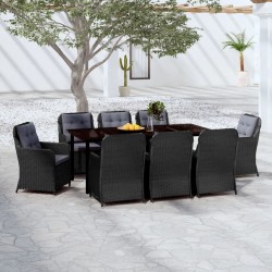 vidaXL Juego de comedor de jardín 9 piezas negro