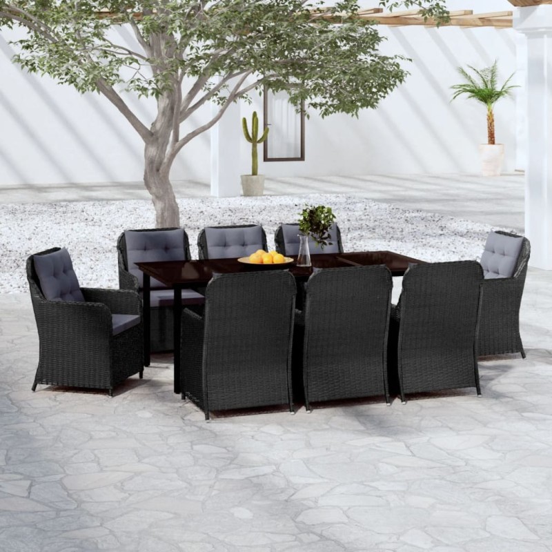 vidaXL Juego de comedor de jardín 9 piezas negro vidaXL Juego de comedor de jardín 9 piezas negro