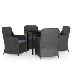 vidaXL Juego de comedor de jardín 5 piezas con cojines negro