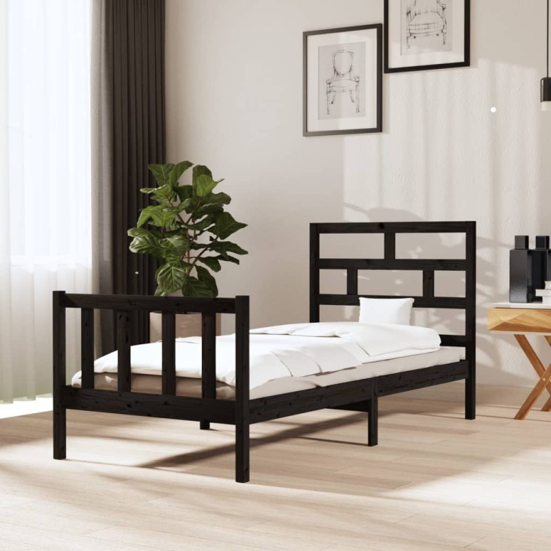 vidaXL Estructura de cama madera maciza de pino negro 100x200 cm vidaXL Estructura de cama madera maciza de pino negro 100x200 cm