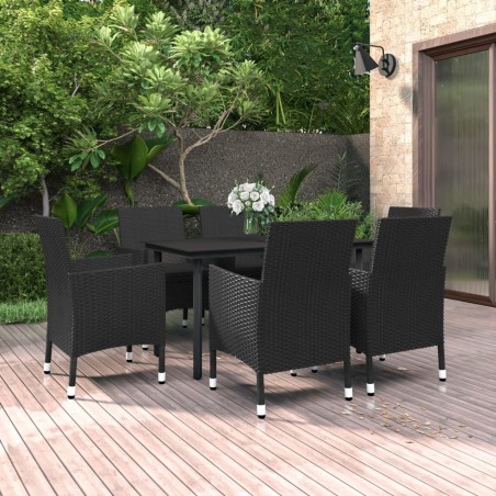 vidaXL Set comedor de jardín 7 pzas y cojines ratán sintético y vidrio