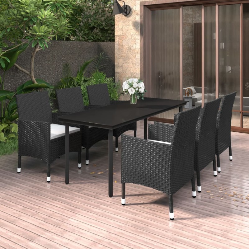 vidaXL Set comedor de jardín 7 pzas y cojines ratán sintético y vidrio vidaXL Set comedor de jardín 7 pzas y cojines ratán sintético y vidrio
