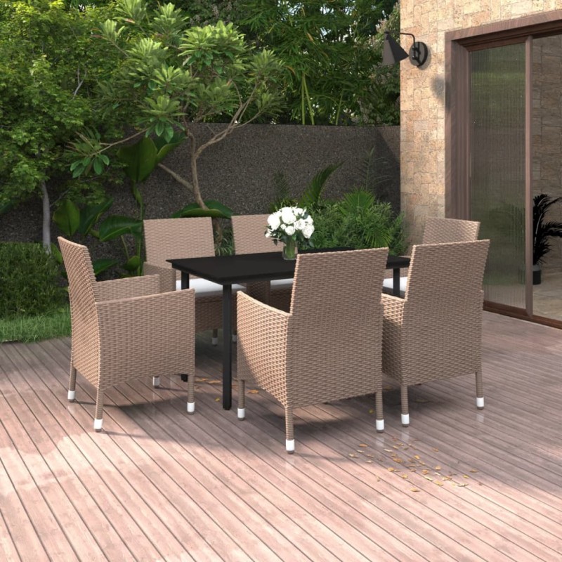vidaXL Set comedor de jardín 7 pzas y cojines ratán sintético y vidrio vidaXL Set comedor de jardín 7 pzas y cojines ratán sintético y vidrio