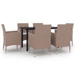 vidaXL Set comedor de jardín 7 pzas y cojines ratán sintético y vidrio
