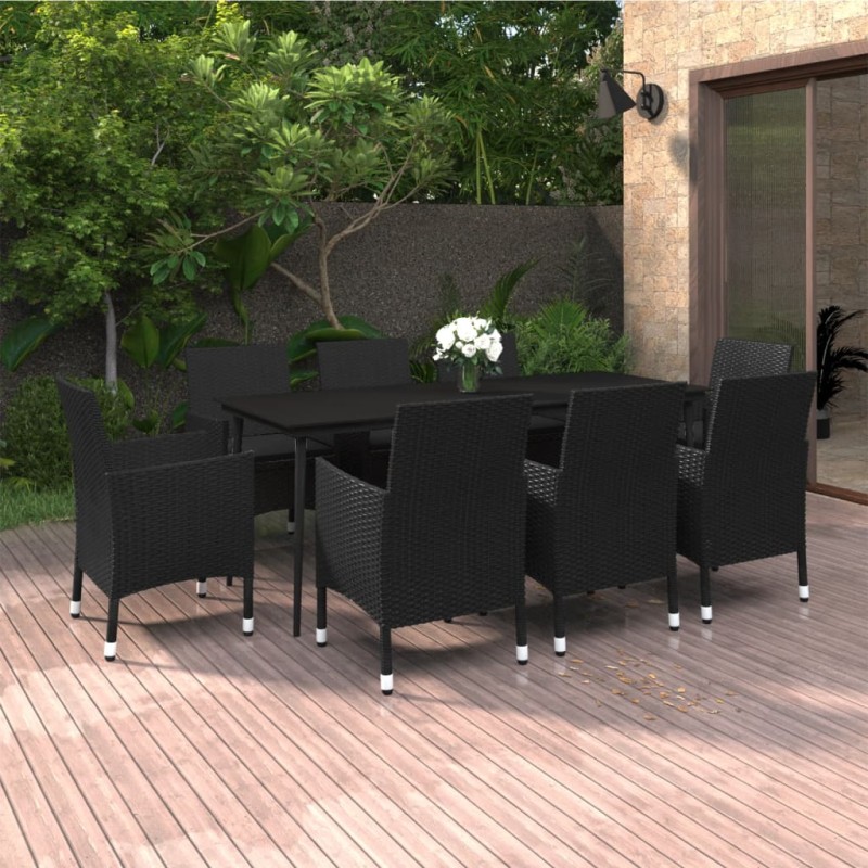 vidaXL Set comedor de jardín 9 pzas y cojines ratán sintético y vidrio vidaXL Set comedor de jardín 9 pzas y cojines ratán sintético y vidrio