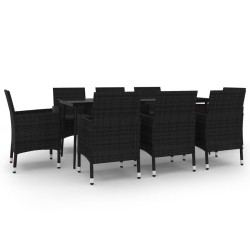 vidaXL Set comedor de jardín 9 pzas y cojines ratán sintético y vidrio