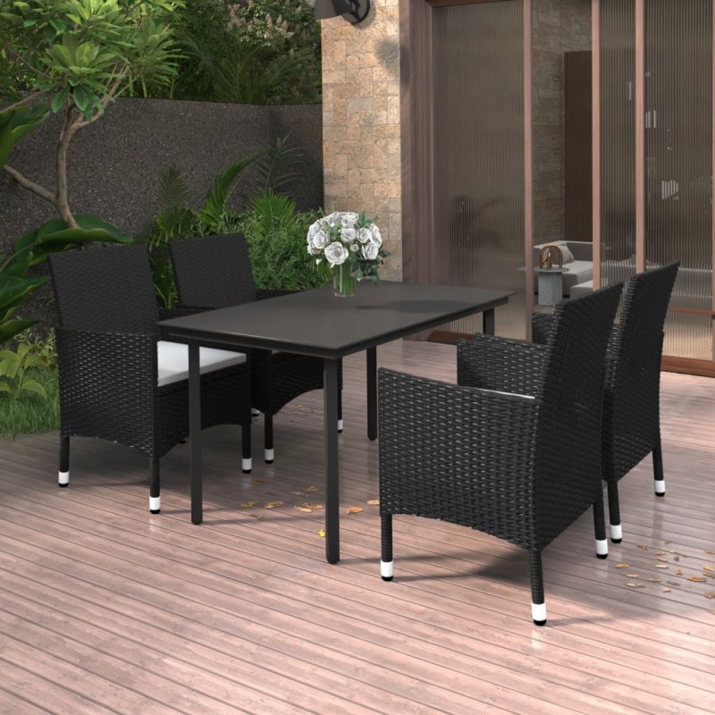 vidaXL Set comedor de jardín 5 pzas y cojines ratán sintético y vidrio vidaXL Set comedor de jardín 5 pzas y cojines ratán sintético y vidrio
