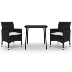 vidaXL Set comedor de jardín 3 pzas y cojines ratán sintético y vidrio