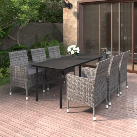vidaXL Set comedor de jardín 7 pzas y cojines ratán sintético y vidrio