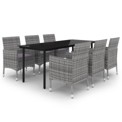 vidaXL Set comedor de jardín 7 pzas y cojines ratán sintético y vidrio