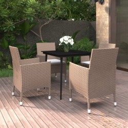 vidaXL Set comedor de jardín 5 pzas y cojines ratán sintético y vidrio