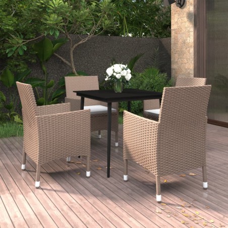 vidaXL Set comedor de jardín 5 pzas y cojines ratán sintético y vidrio
