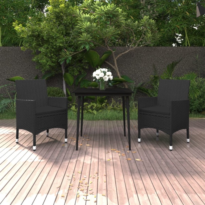 vidaXL Set comedor de jardín 3 pzas y cojines ratán sintético y vidrio vidaXL Set comedor de jardín 3 pzas y cojines ratán sintético y vidrio