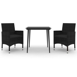vidaXL Set comedor de jardín 3 pzas y cojines ratán sintético y vidrio