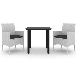 vidaXL Set comedor de jardín 3 pzas y cojines ratán sintético y vidrio