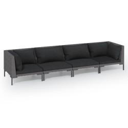 vidaXL Sofás de jardín 4 piezas y cojines ratán sintético gris oscuro