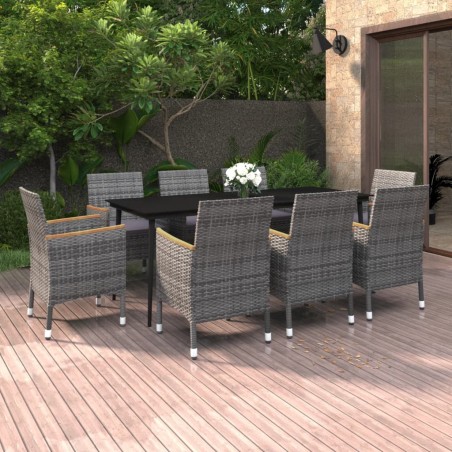 vidaXL Set comedor de jardín 9 pzas y cojines ratán sintético y vidrio