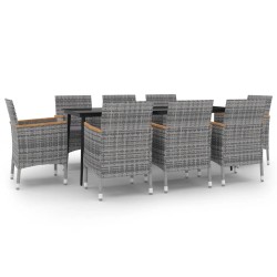 vidaXL Set comedor de jardín 9 pzas y cojines ratán sintético y vidrio
