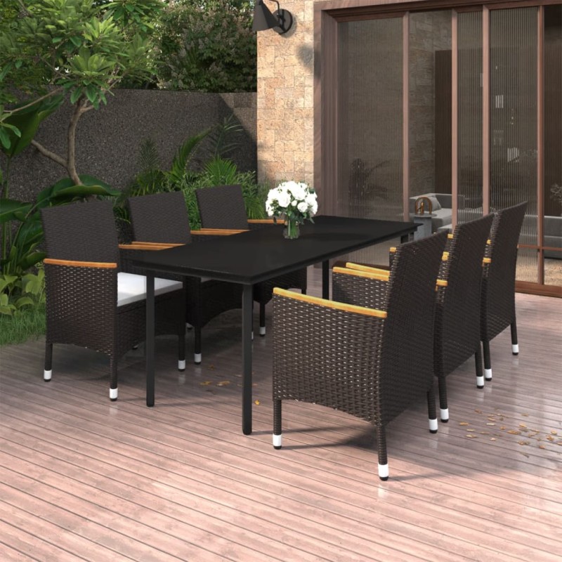 vidaXL Set comedor de jardín 7 pzas y cojines ratán sintético y vidrio vidaXL Set comedor de jardín 7 pzas y cojines ratán sintético y vidrio