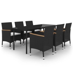 vidaXL Set comedor de jardín 7 pzas y cojines ratán sintético y vidrio
