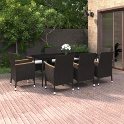 vidaXL Set comedor de jardín 9 pzas y cojines ratán sintético y vidrio