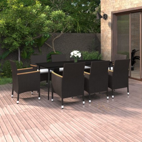 vidaXL Set comedor de jardín 9 pzas y cojines ratán sintético y vidrio