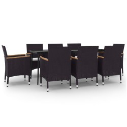 vidaXL Set comedor de jardín 9 pzas y cojines ratán sintético y vidrio