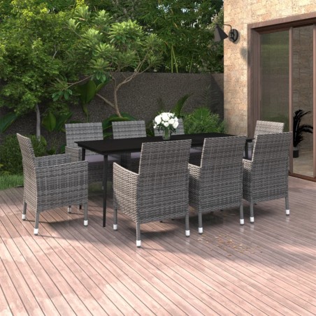 vidaXL Set comedor de jardín 9 pzas y cojines ratán sintético y vidrio