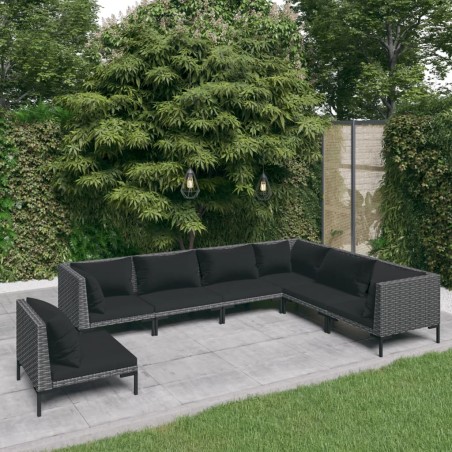 vidaXL Sofás de jardín 7 piezas y cojines ratán sintético gris oscuro