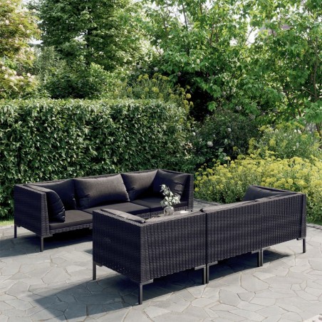 vidaXL Sofás de jardín 7 piezas y cojines ratán sintético gris oscuro