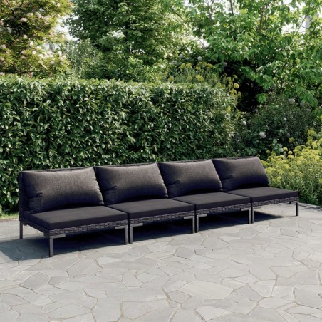 vidaXL Sofás de jardín 4 piezas y cojines ratán sintético gris oscuro