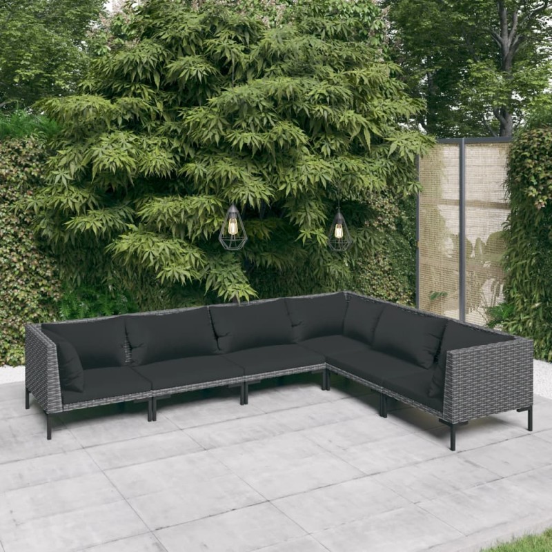vidaXL Sofás de jardín 6 piezas y cojines ratán sintético gris oscuro vidaXL Sofás de jardín 6 piezas y cojines ratán sintético gris oscuro