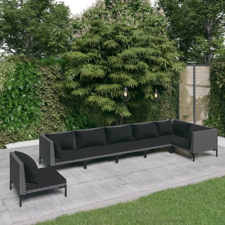 vidaXL Sofás de jardín 7 piezas y cojines ratán sintético gris oscuro